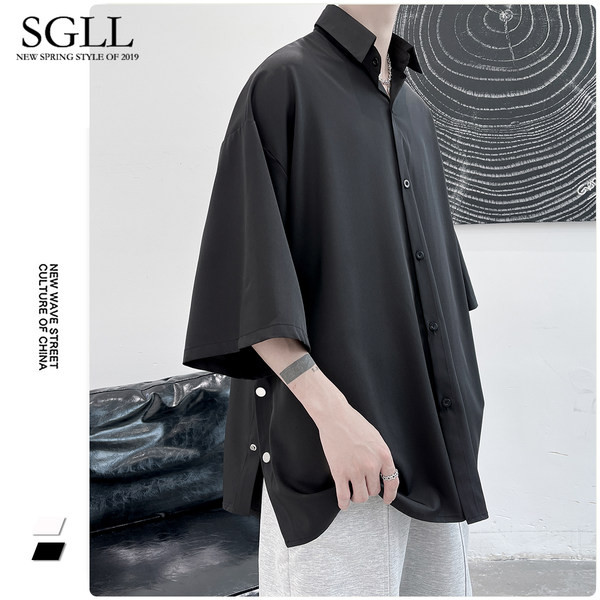 Egyszínű bő férfi ing 3/4 ujjal