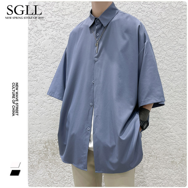 Egyszínű bő férfi ing 3/4 ujjal