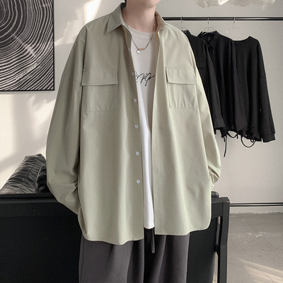 Vyriški laisvi marškiniai ilgomis rankovėmis ir kišenėmis