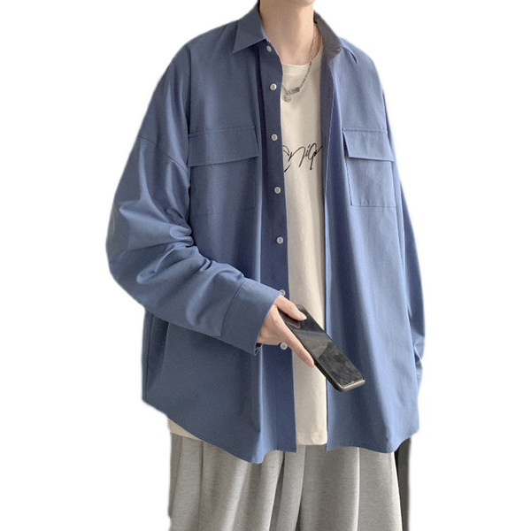 Vyriški laisvi marškiniai ilgomis rankovėmis ir kišenėmis