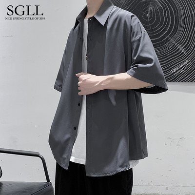 Νέο μοντέλο ανδρικό σατέν πουκάμισο με μανίκια 3/4