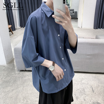 Új modell egyszínű férfi ing 3/4-es ujjal