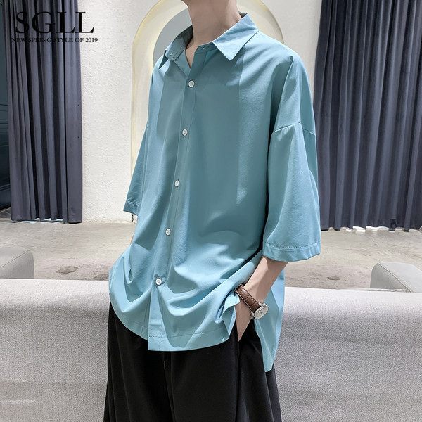 Új modell egyszínű férfi ing 3/4-es ujjal