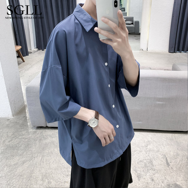 Új modell egyszínű férfi ing 3/4-es ujjal