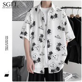 Ανδρικό πουκάμισο casual με κλασικό γιακά - ασπρόμαυρο χρώμα