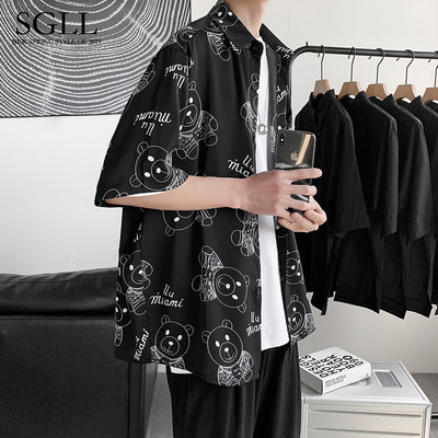 Ανδρικό πουκάμισο casual με κλασικό γιακά - ασπρόμαυρο χρώμα