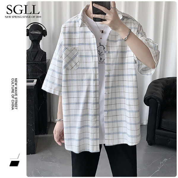 Ανδρικό καρό πουκάμισο - μανίκι 3/4