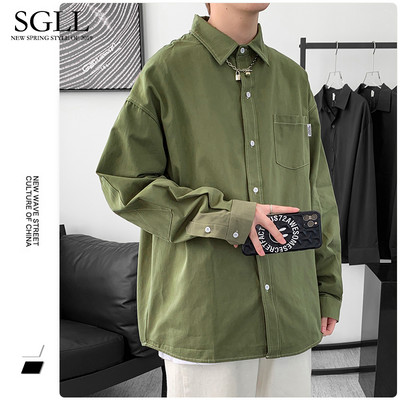 Kahes värvitoonis pikkade varrukatega ja taskuga meeste särk