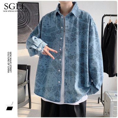 Κλασικό τζιν casual πουκάμισο γιακά για άντρες