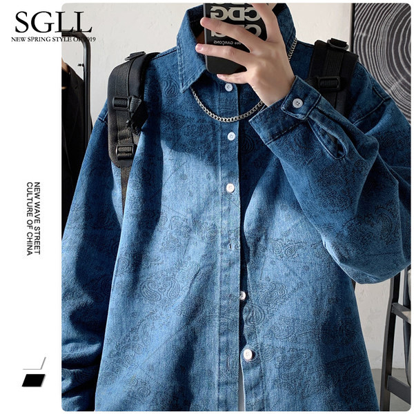 Κλασικό τζιν casual πουκάμισο γιακά για άντρες