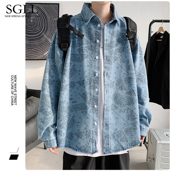 Κλασικό τζιν casual πουκάμισο γιακά για άντρες