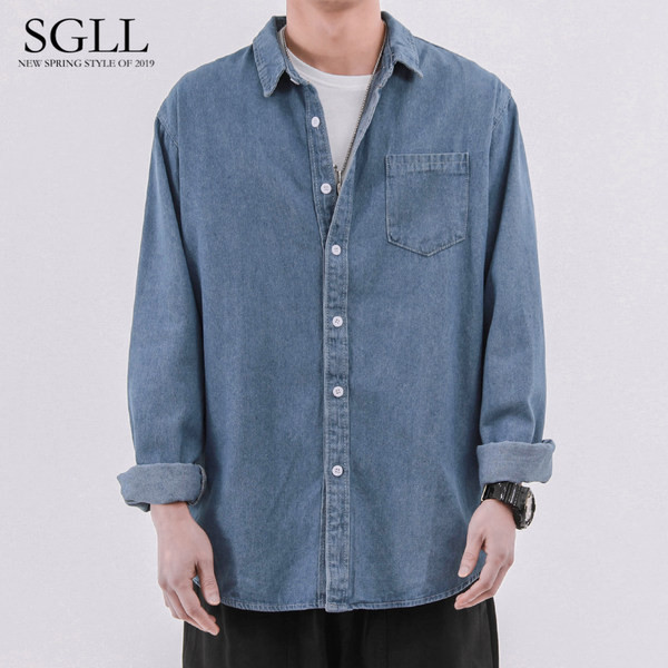 Modern férfi farmer ing zsebbel