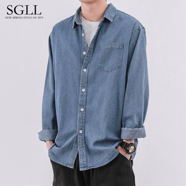 Modern férfi farmer ing zsebbel