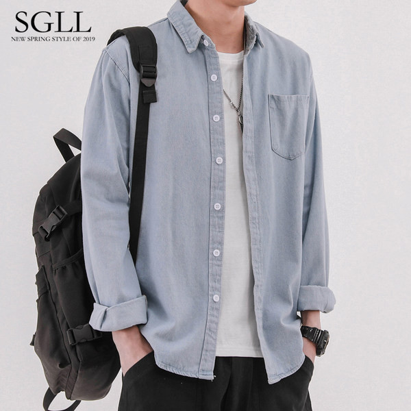 Modern férfi farmer ing zsebbel