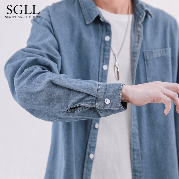 Modern férfi farmer ing zsebbel