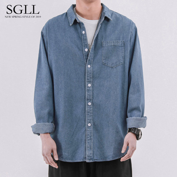 Modern férfi farmer ing zsebbel