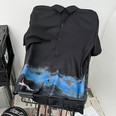 Meeste värviline lühikeste varrukatega nööbiga särk