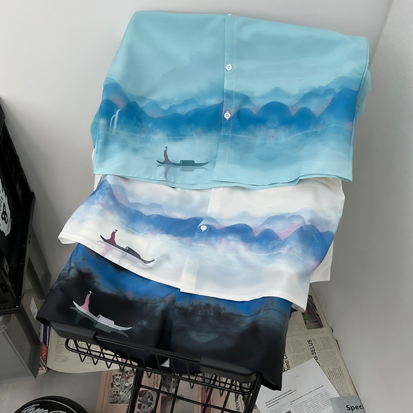 Meeste värviline lühikeste varrukatega nööbiga särk