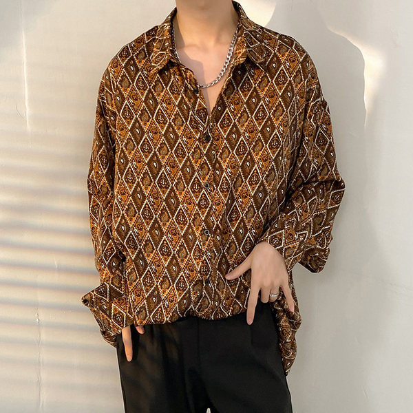 Új modell férfi ing geometrikus formákkal