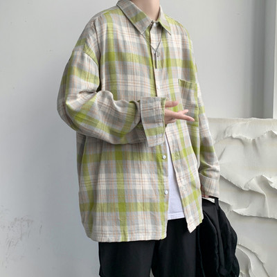 Καρό ανδρικό πουκάμισο με τσέπη - φαρδύ μοντέλο