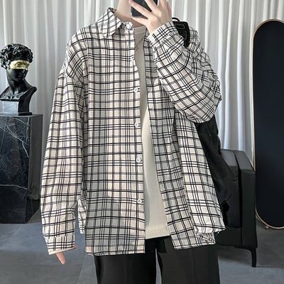 Ανδρικό μακρυμάνικο καρό πουκάμισο με τσέπη