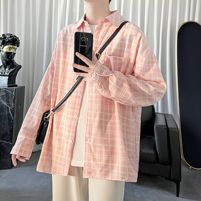 Ανδρικό μακρυμάνικο καρό πουκάμισο με τσέπη