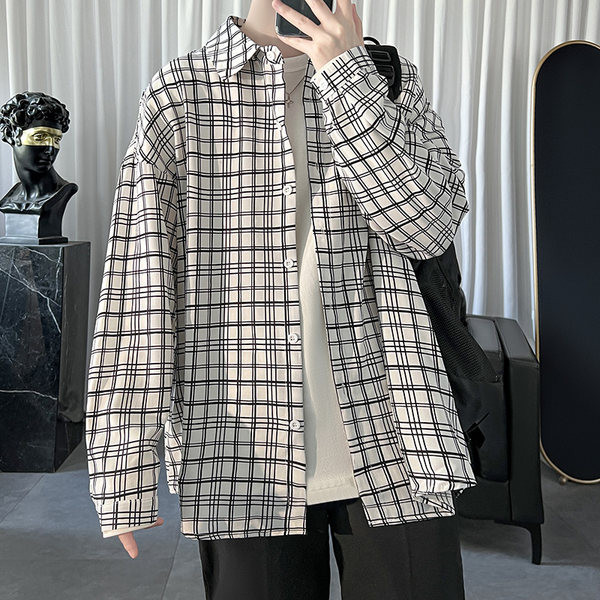 Ανδρικό μακρυμάνικο καρό πουκάμισο με τσέπη