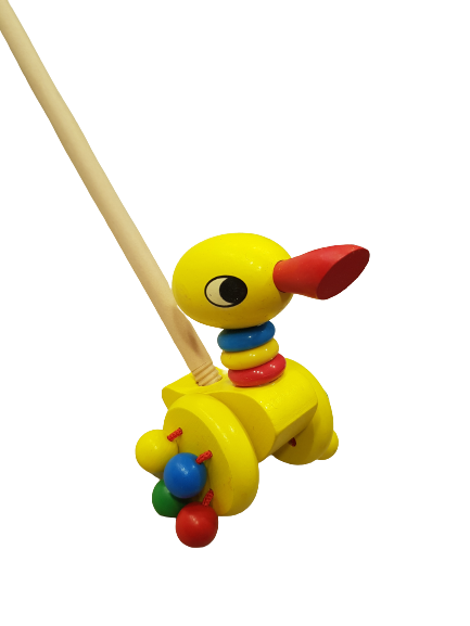 Играчка Пиле, Буталка, За прохождане, Дървена, Многоцветна