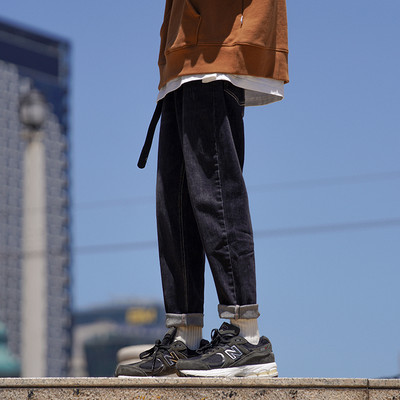 Férfi tavaszi farmernadrág tiszta mintás zsebbel