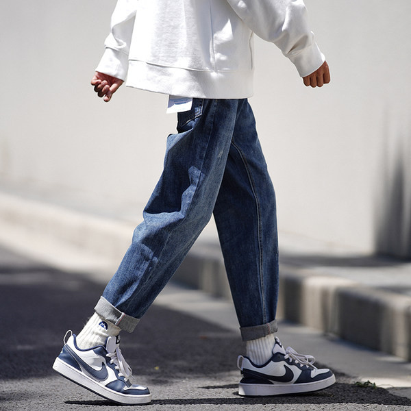 Férfi tavaszi farmernadrág tiszta mintás zsebbel