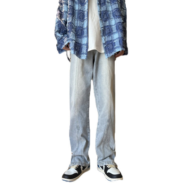 Ανδρικό κομψό τζιν με σκισίματα στα πόδια και κούμπωμα με φερμουάρ και κουμπί