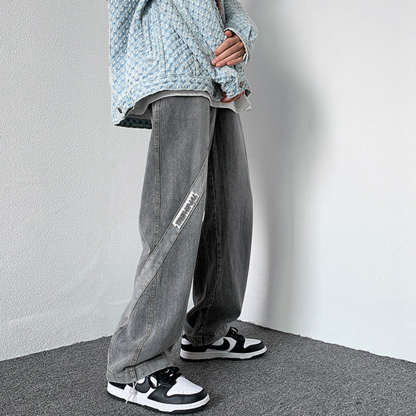 Férfi alkalmi farmernadrág varrással