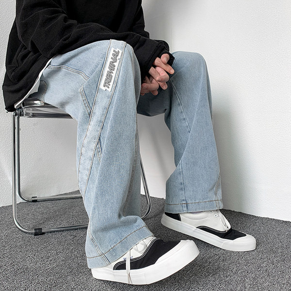 Férfi alkalmi farmernadrág varrással