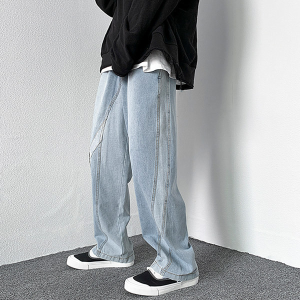 Férfi alkalmi farmernadrág varrással