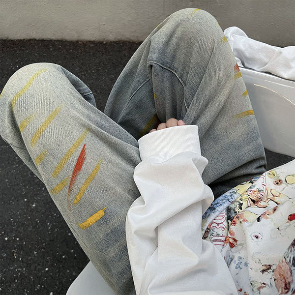 Ανδρικό ανοιξιάτικο τζιν με ίσιο σχέδιο τσέπης