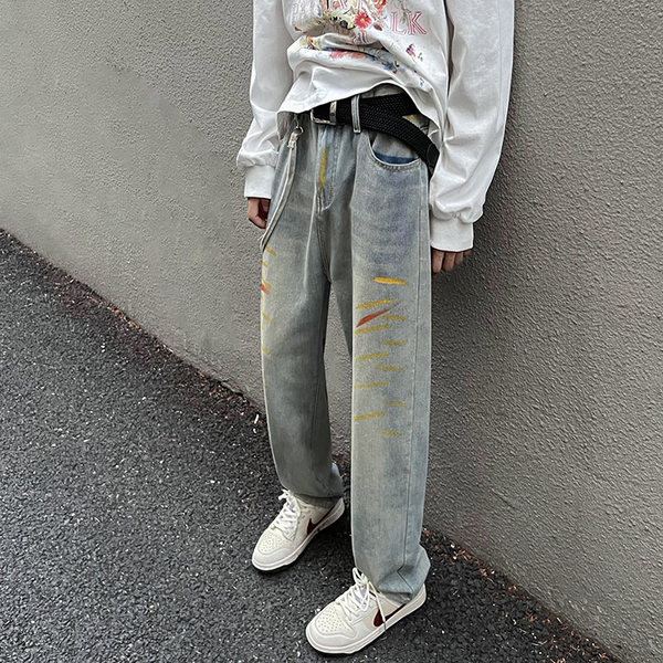 Ανδρικό ανοιξιάτικο τζιν με ίσιο σχέδιο τσέπης