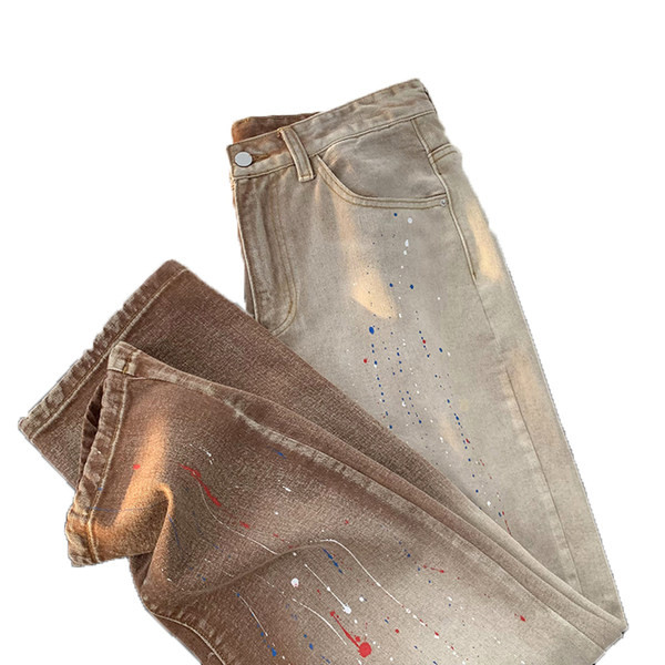 Vyriški džinsai plačiomis kojomis su plėšytais motyvais ir kišene