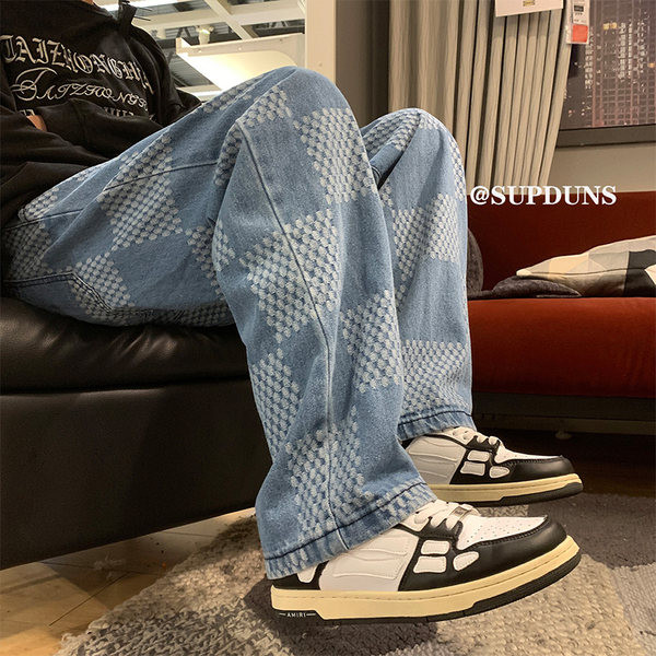 Plačias languotas vyriškas džinsas su raišteliais