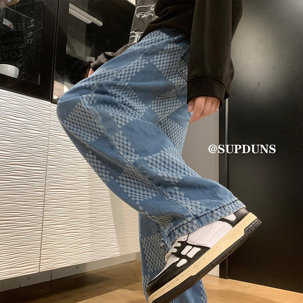 Plačias languotas vyriškas džinsas su raišteliais