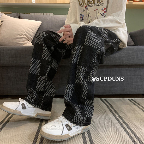 Plačias languotas vyriškas džinsas su raišteliais