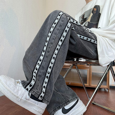 Férfi alkalmi farmernadrág kéttónusú díszítéssel