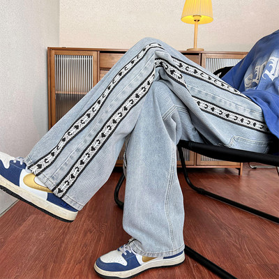 Férfi alkalmi farmernadrág kéttónusú díszítéssel