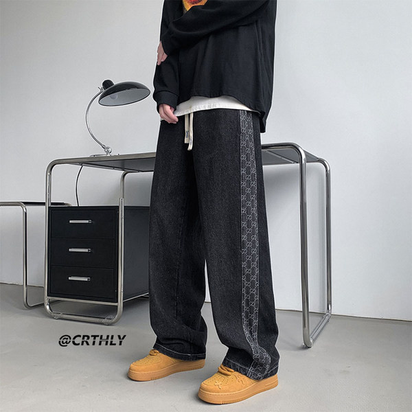 Férfi farmer fűzővel és széles szárral