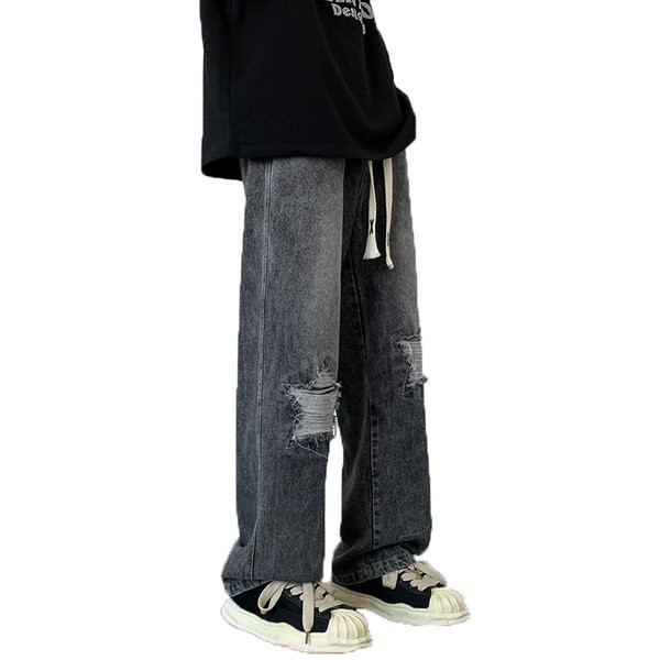 Trijų spalvų vyriški džinsai su kirptais motyvais