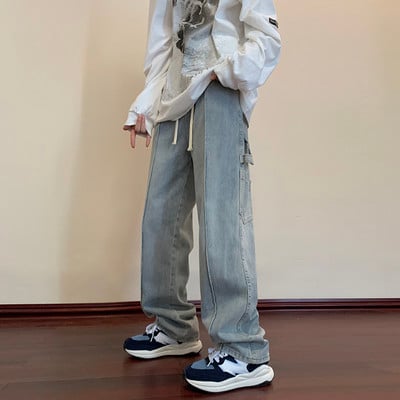 Vyriški džinsai plačiomis kojomis ir raiščiais