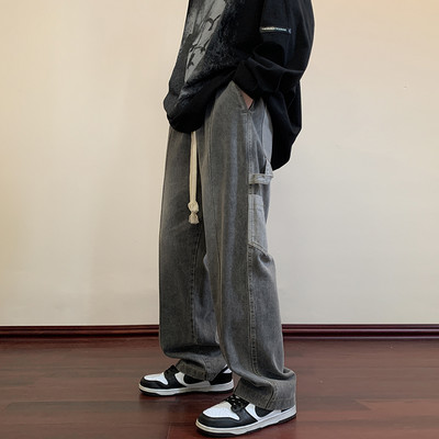 Vyriški džinsai plačiomis kojomis ir raiščiais