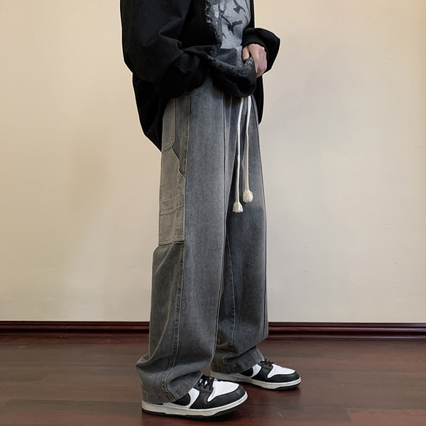 Vyriški džinsai plačiomis kojomis ir raiščiais