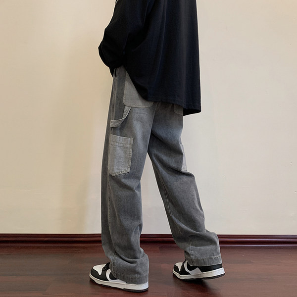 Vyriški džinsai plačiomis kojomis ir raiščiais