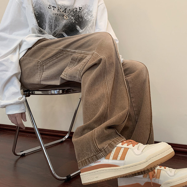 Vyriški džinsai plačiomis kojomis ir raiščiais