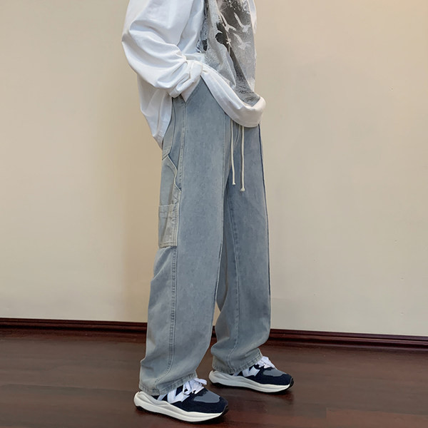 Vyriški džinsai plačiomis kojomis ir raiščiais